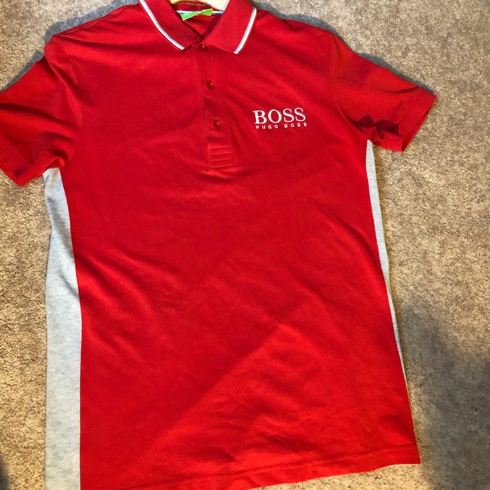 red Hugo boss polo shirt